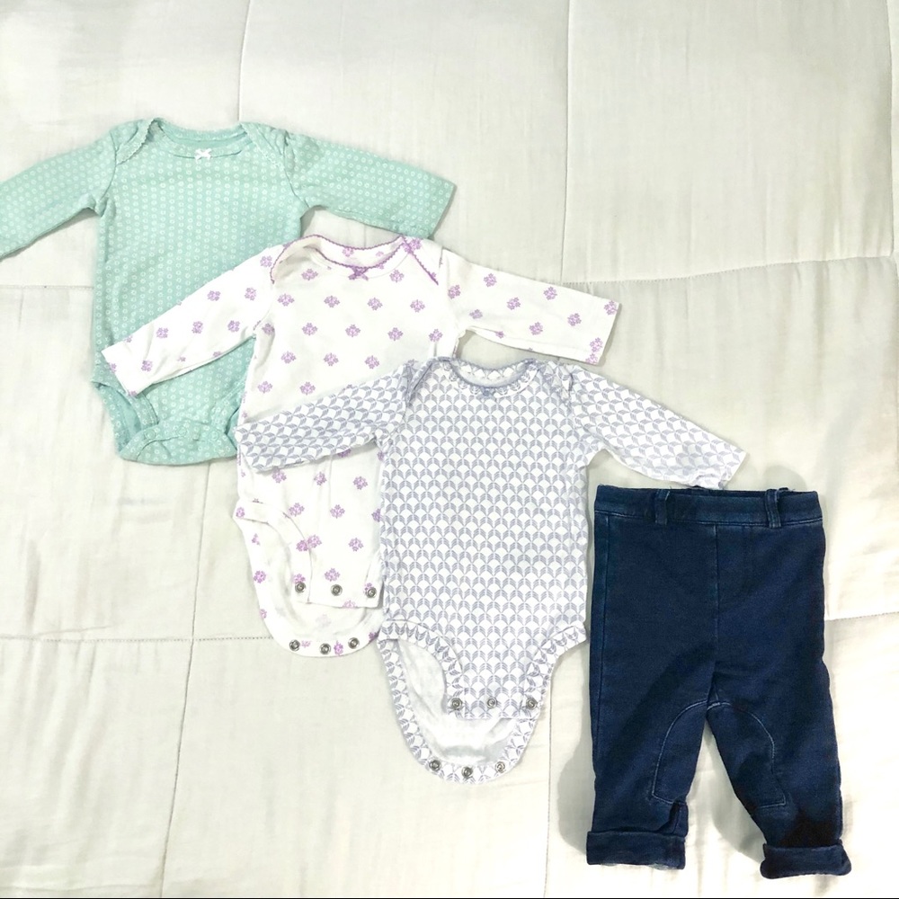 Set of Carter’s Onesies and Hartstrings Jean Pants